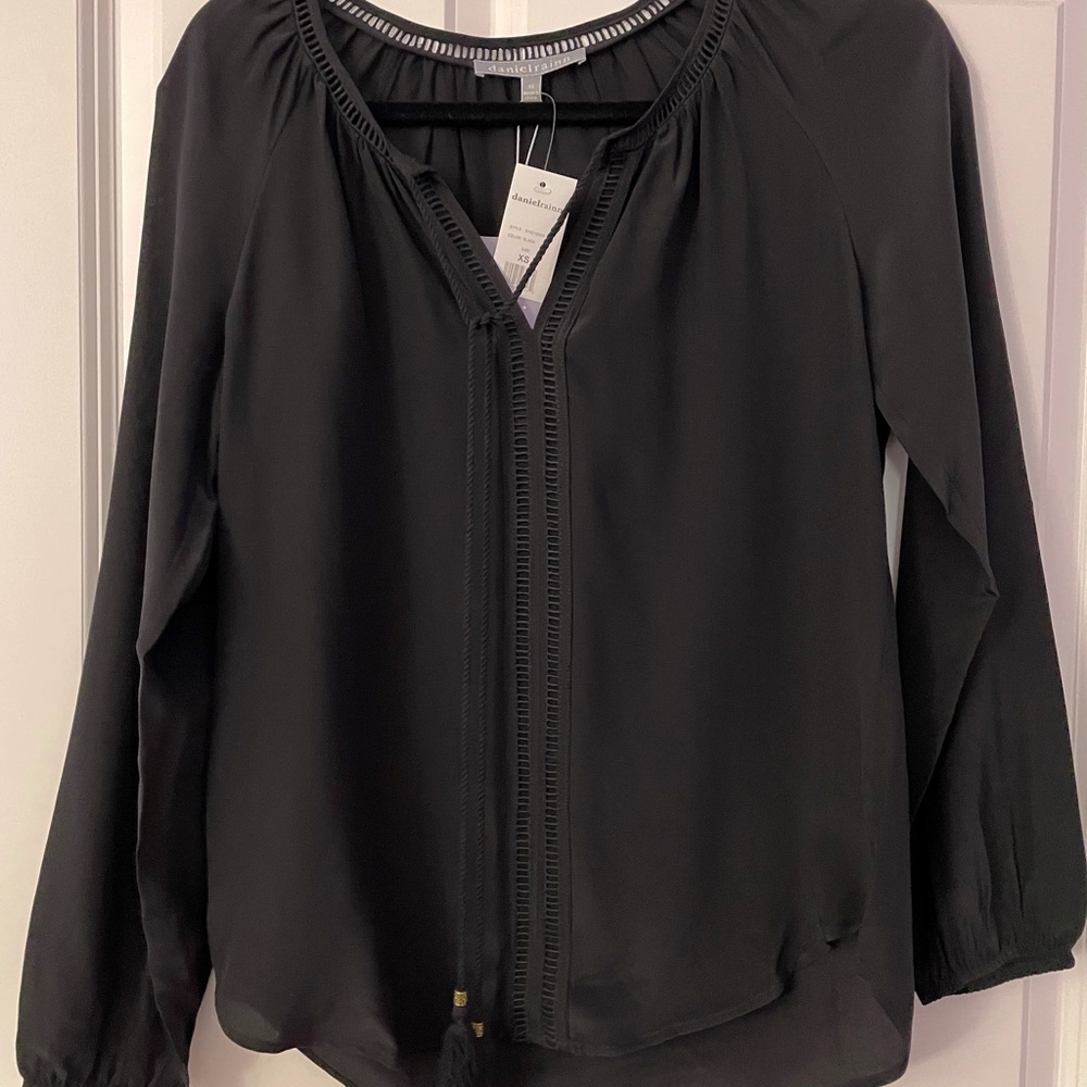 Daniel Rainn Black Long Sleeve Peasant Blouse Top